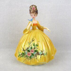 Josef Originals Girl in Yellow with Bluebird Figurine Vintage 1960s